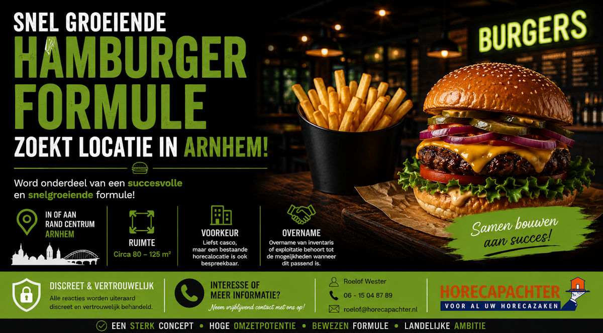 Horecalocatie voor snelgroeiende hamburgerformule in Arnhem